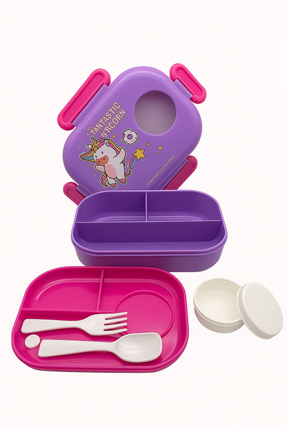 Lunchbox Kinder – Auslaufsicher, BPA-frei mit Besteck & Extra-Behälter | Dino oder Einhorn Motiv