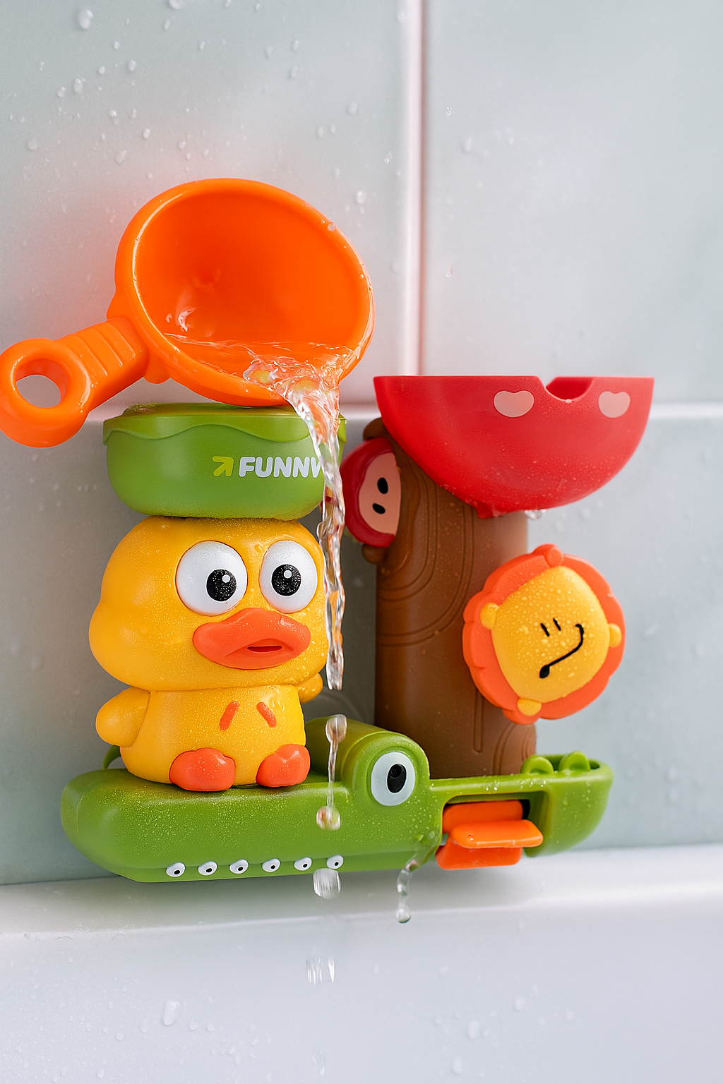 Wasserspielzeug für Kinder – Mit Enten & Krokodil Motiv, Saugnäpfen & Kelle | ABS Kunststoff